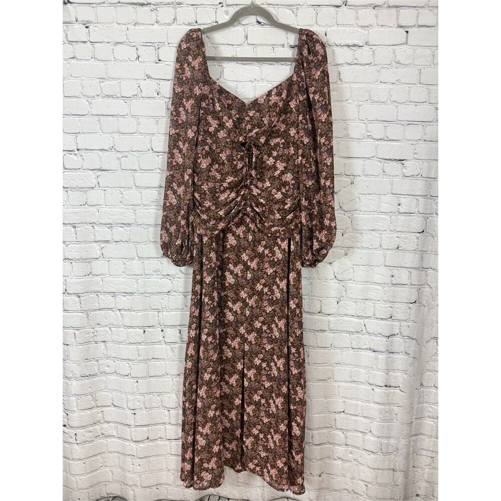 Astr Floral Midi Dress in Brown and Pink - Picture 4 of 14